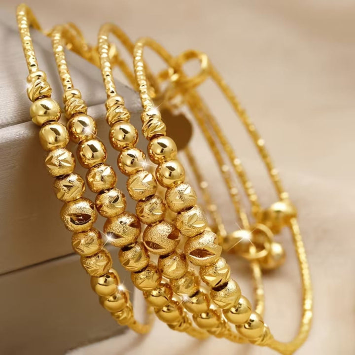 HilalHaven Golden Glow Textured Beaded Alloy Stackable Bracelet - image 0