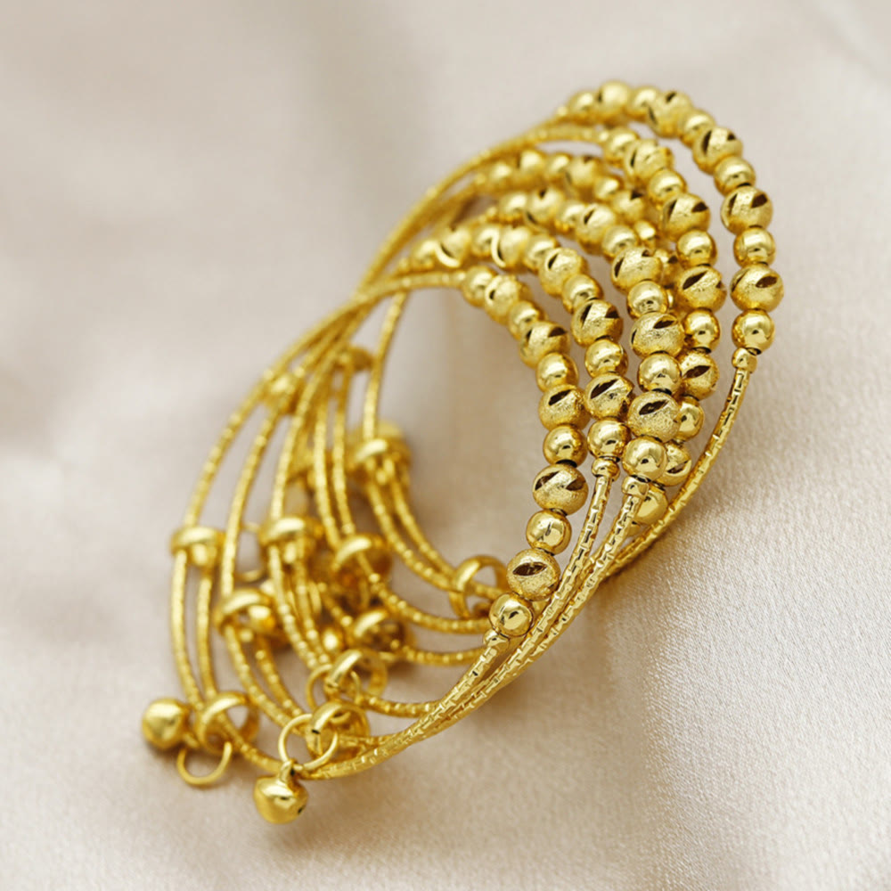 HilalHaven Golden Glow Textured Beaded Alloy Stackable Bracelet - image 3