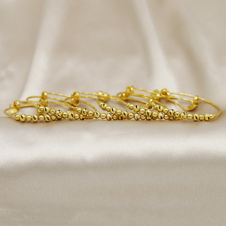 HilalHaven Golden Glow Textured Beaded Alloy Stackable Bracelet - image 2