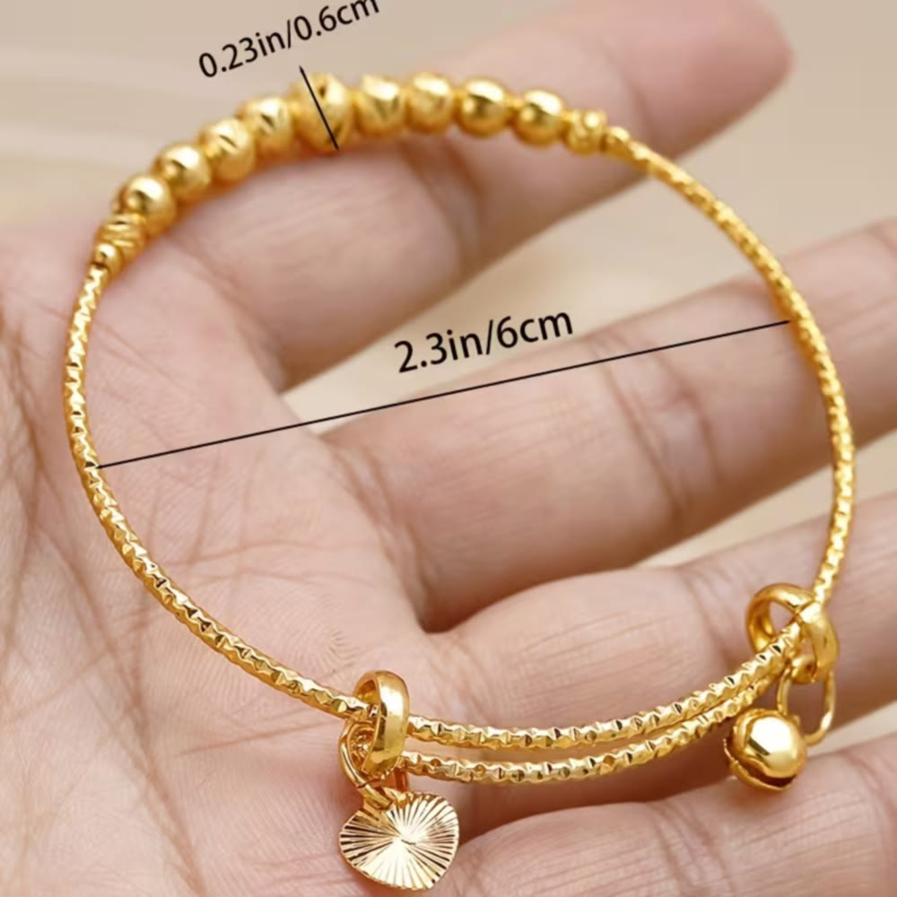 HilalHaven Golden Glow Textured Beaded Alloy Stackable Bracelet - Golden - image 4
