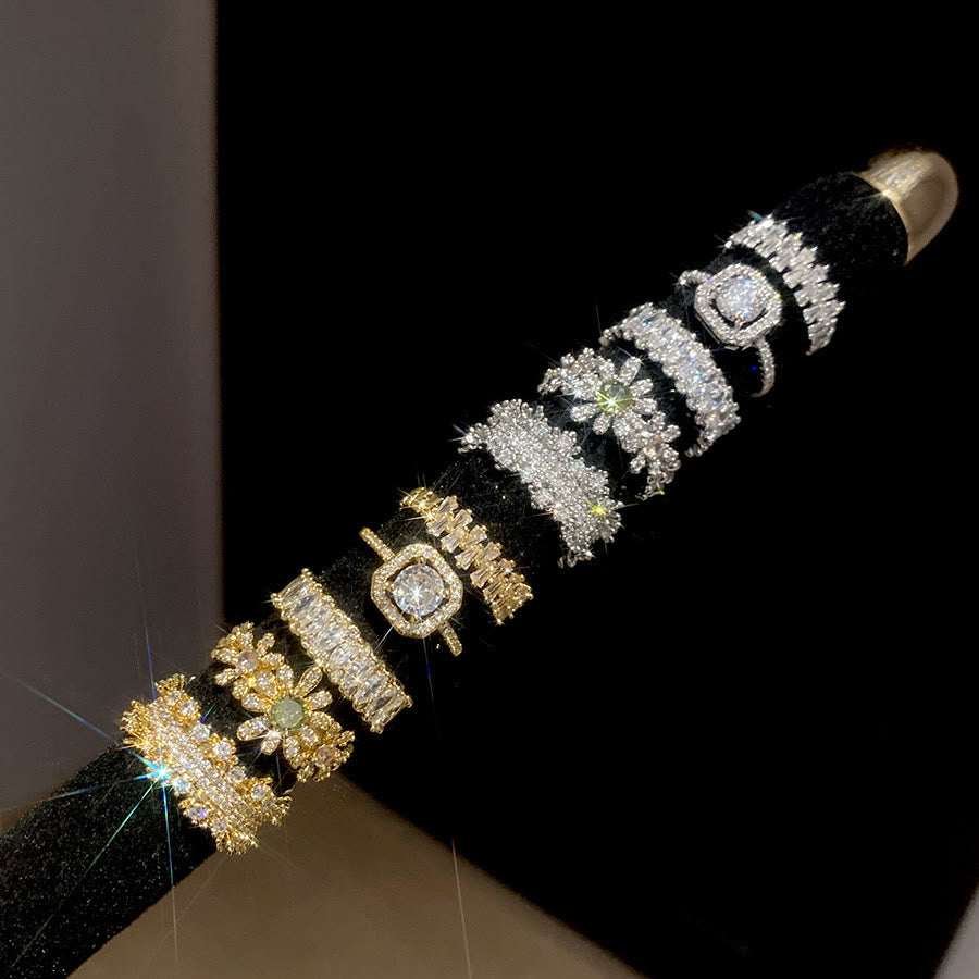 HilalHaven Dew Geometry Rhinestone Inlaid Alloy Open Ring Stack Set - image 1