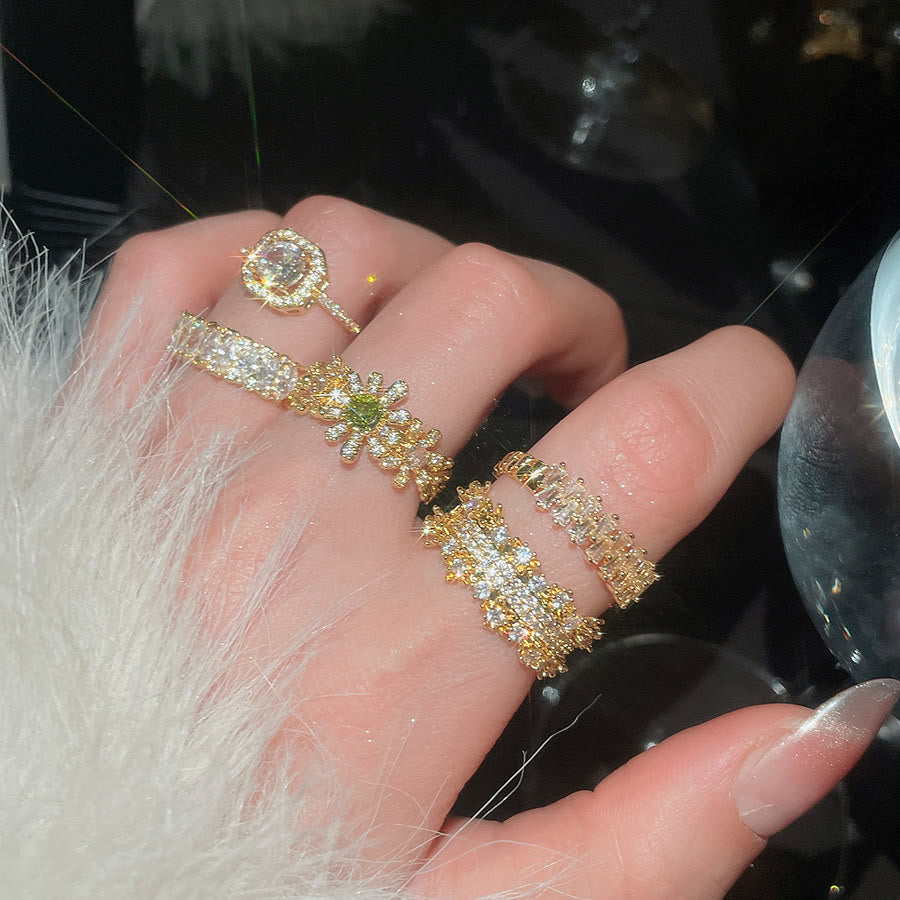 HilalHaven Dew Geometry Rhinestone Inlaid Alloy Open Ring Stack Set - image 7