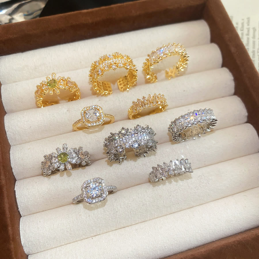 HilalHaven Dew Geometry Rhinestone Inlaid Alloy Open Ring Stack Set - image 15