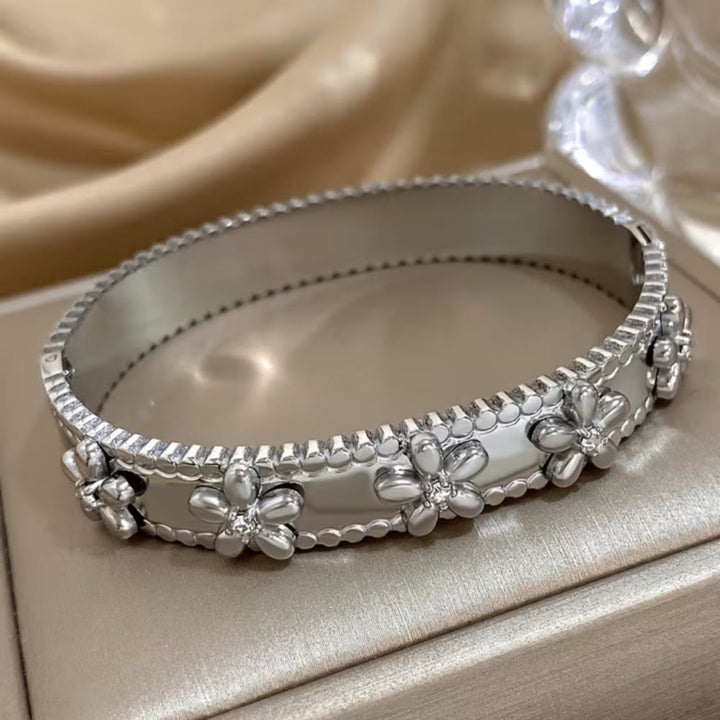 HilalHaven Daisy Edge Textured Floral Stainless Steel Open Bangle - image 7