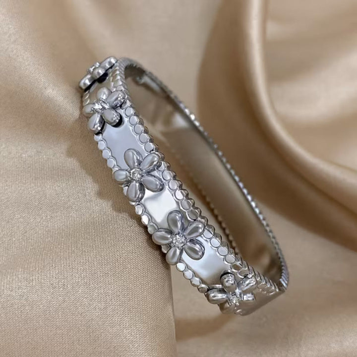 HilalHaven Daisy Edge Textured Floral Stainless Steel Open Bangle - image 6
