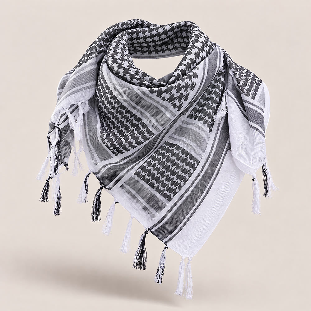 HilalHaven Sand Legacy Keffiyeh Shawl — Black &amp; White Arab Traditional Tassel Square Scarf Unisex - Black&amp;White - image 2
