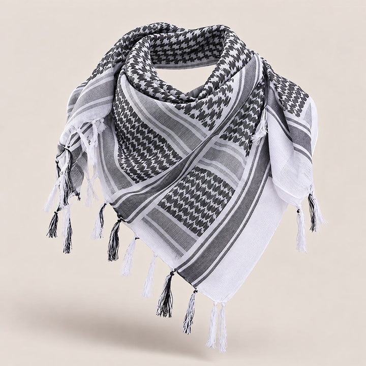 HilalHaven Sand Legacy Keffiyeh Shawl — Black &amp; White Arab Traditional Tassel Square Scarf Unisex - Black&amp;White - image 2