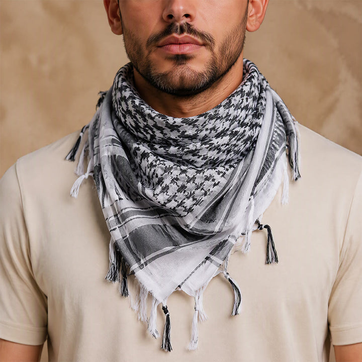 HilalHaven Sand Legacy Keffiyeh Shawl — Black &amp; White Arab Traditional Tassel Square Scarf Unisex - image 0