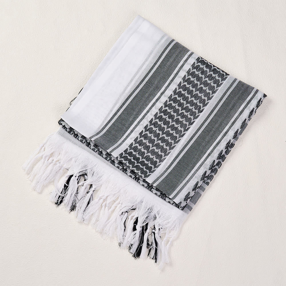 HilalHaven Sand Legacy Keffiyeh Shawl — Black &amp; White Arab Traditional Tassel Square Scarf Unisex - image 4