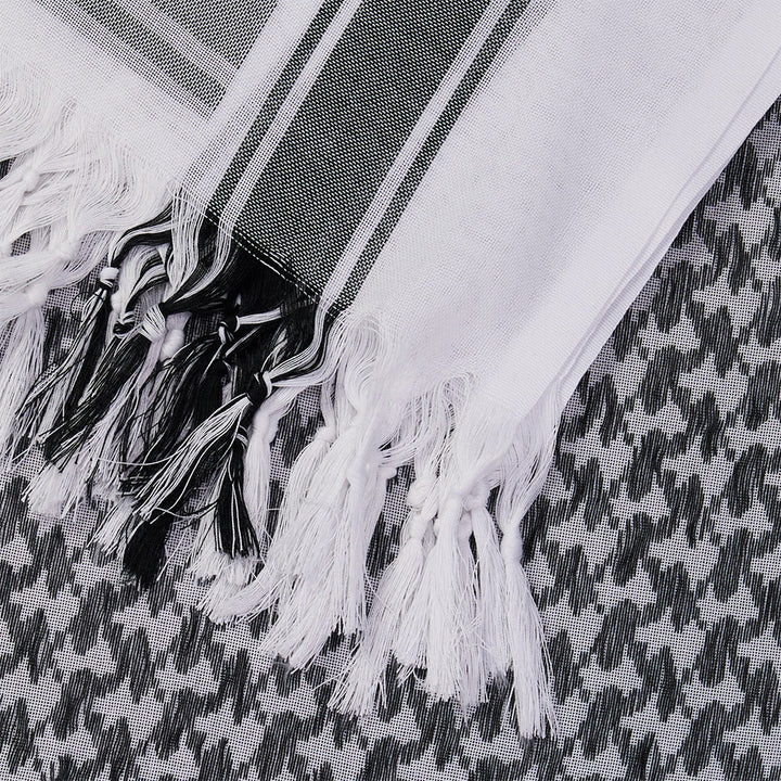 HilalHaven Sand Legacy Keffiyeh Shawl — Black &amp; White Arab Traditional Tassel Square Scarf Unisex - image 6