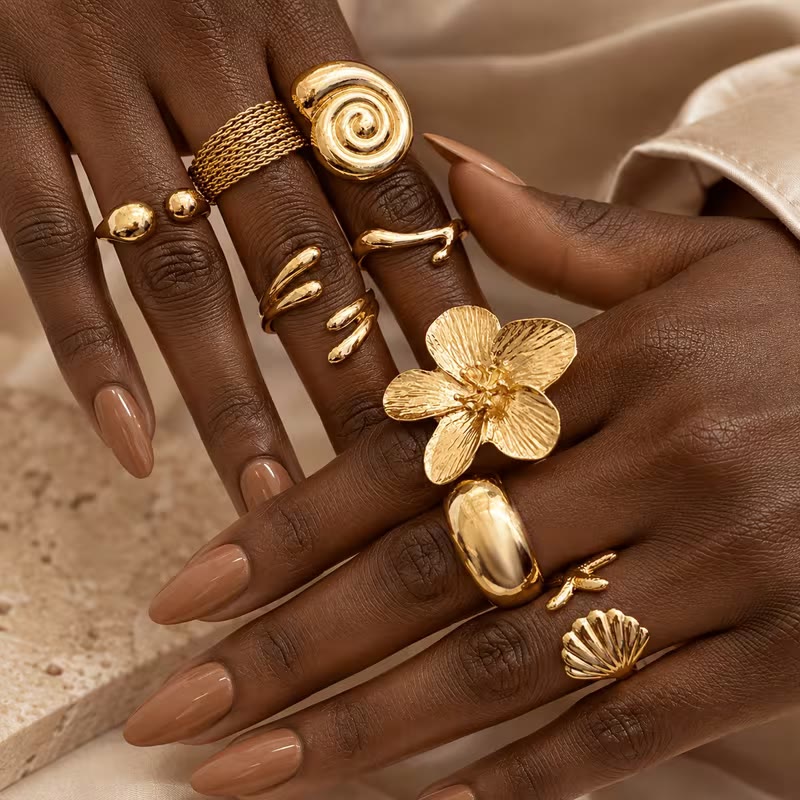 HilalHaven Ocean Bloom Multi‑Pattern Stackable Ring Set - image 2