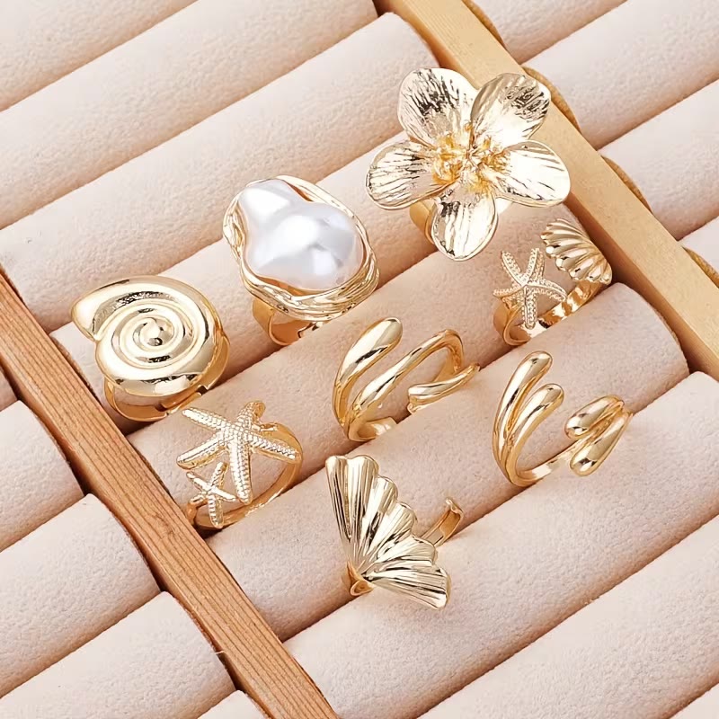 HilalHaven Ocean Bloom Multi‑Pattern Stackable Ring Set - image 4