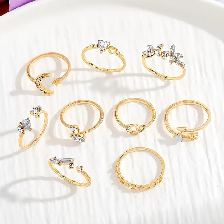 HilalHaven Stellar Glow Moon Star Crystal Stackable Ring Set - image 2