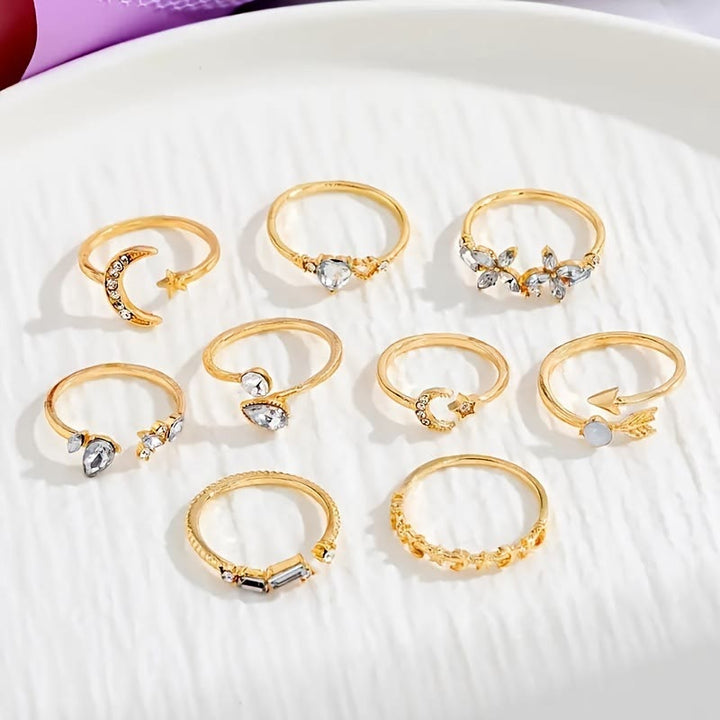 HilalHaven Stellar Glow Moon Star Crystal Stackable Ring Set - image 3