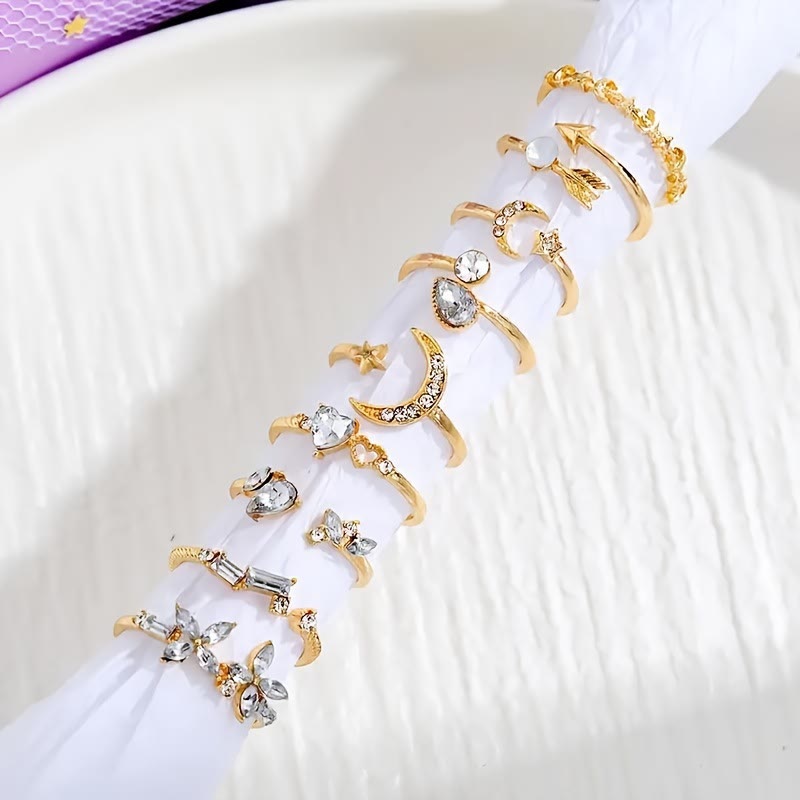 HilalHaven Stellar Glow Moon Star Crystal Stackable Ring Set - image 1