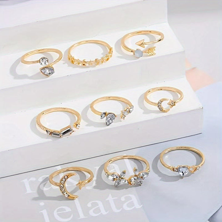 HilalHaven Stellar Glow Moon Star Crystal Stackable Ring Set - image 4