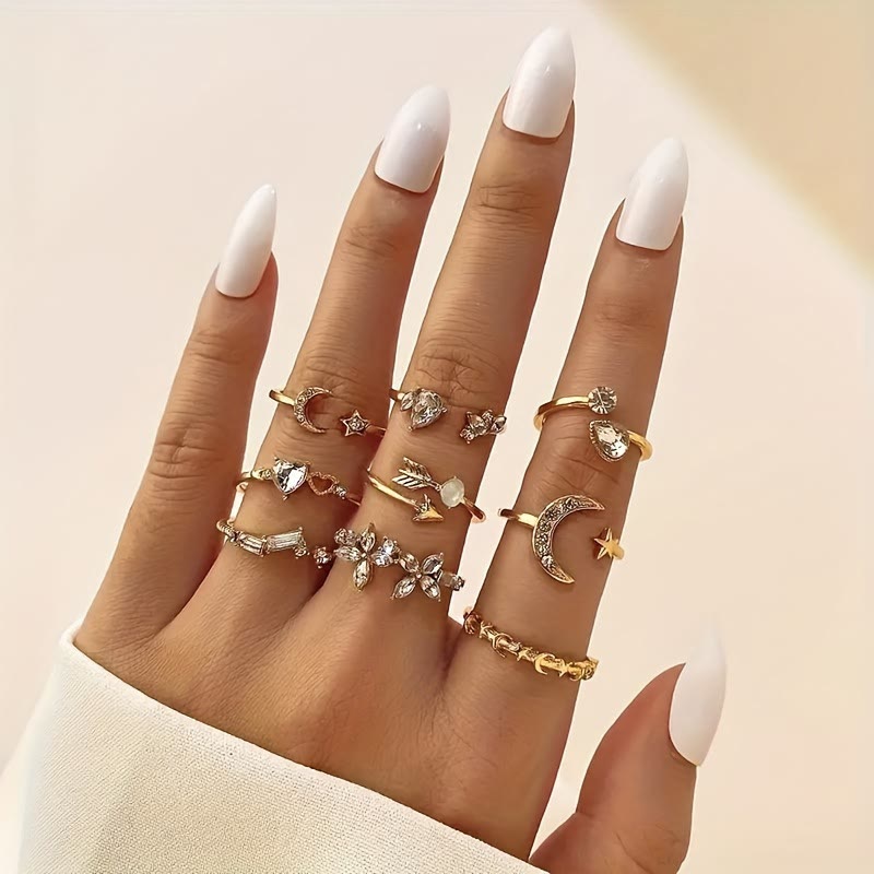 HilalHaven Stellar Glow Moon Star Crystal Stackable Ring Set - image 0