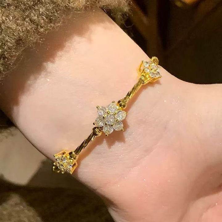 HilalHaven Sunlit Petal Zircon Floral Gold Adjustable Bracelet - image 0