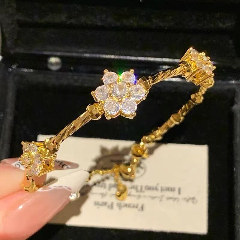 HilalHaven Sunlit Petal Zircon Floral Gold Adjustable Bracelet - image 1