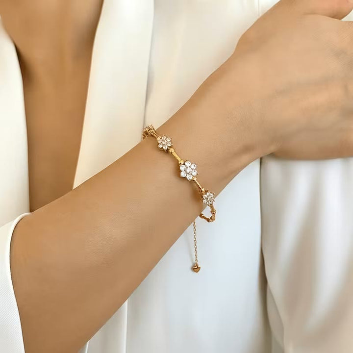 HilalHaven Sunlit Petal Zircon Floral Gold Adjustable Bracelet - image 2