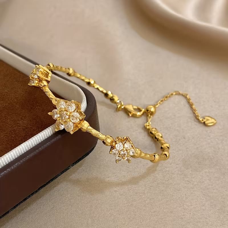 HilalHaven Sunlit Petal Zircon Floral Gold Adjustable Bracelet - image 4