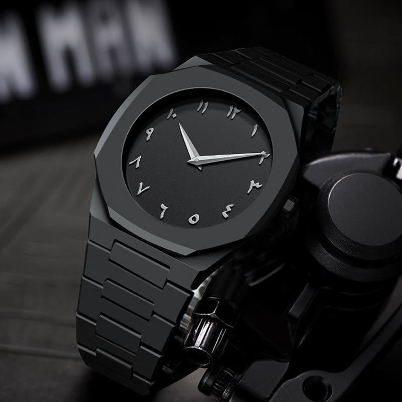 HilalHaven Marble Horizon Octagonal Arabic Numeral Dial Men's Quartz Watch - Black Dial Silver Hands - image 0