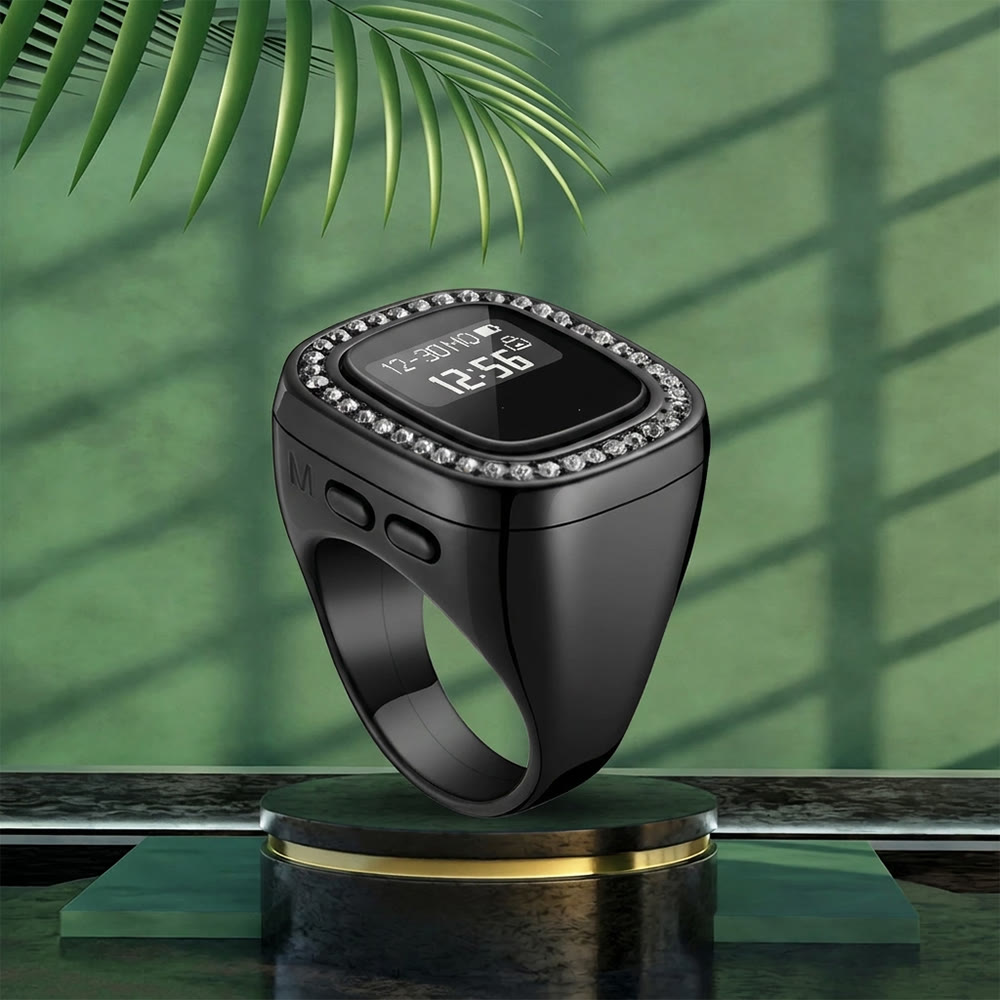 HilalHaven Spark Dhikr Rhinestone‑Edged Smart Zikr Digital Tasbih Ring - Black - 22mm - image 4