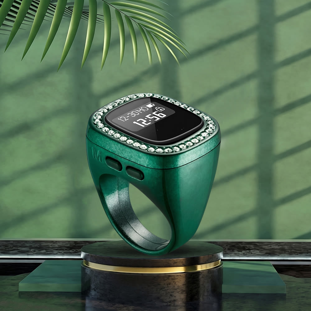 HilalHaven Spark Dhikr Rhinestone‑Edged Smart Zikr Digital Tasbih Ring - Green - 22mm - image 8