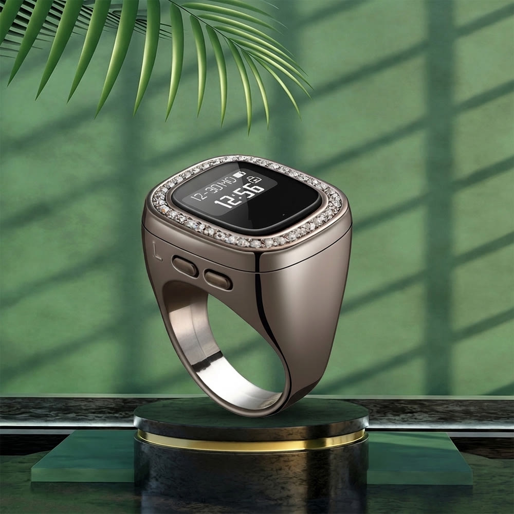 HilalHaven Spark Dhikr Rhinestone‑Edged Smart Zikr Digital Tasbih Ring - Gunmetal - 22mm - image 5