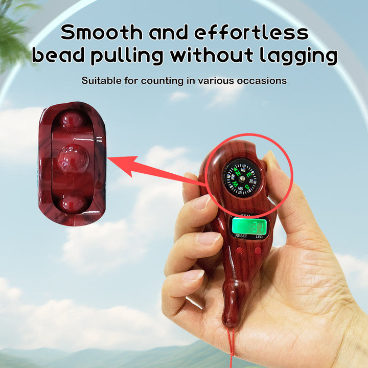 HilalHaven Timber Trace Wood‑Grain Handle Digital Tasbih Counter With Compass &amp; Tassel - image 3