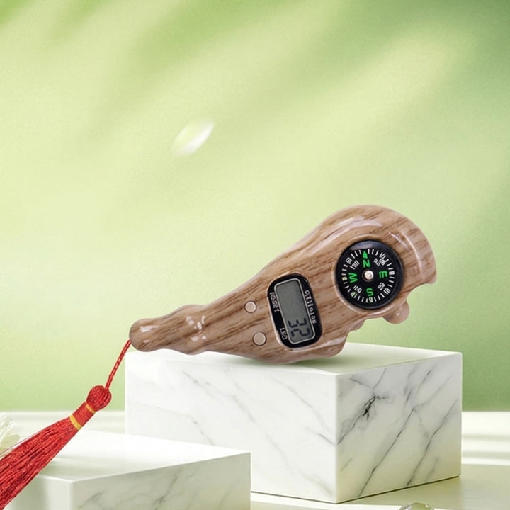 HilalHaven Timber Trace Wood‑Grain Handle Digital Tasbih Counter With Compass &amp; Tassel - Wood Pattern Red - image 4