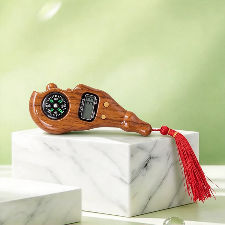 HilalHaven Timber Trace Wood‑Grain Handle Digital Tasbih Counter With Compass &amp; Tassel - Wood Grain Pearl Yellow - image 5