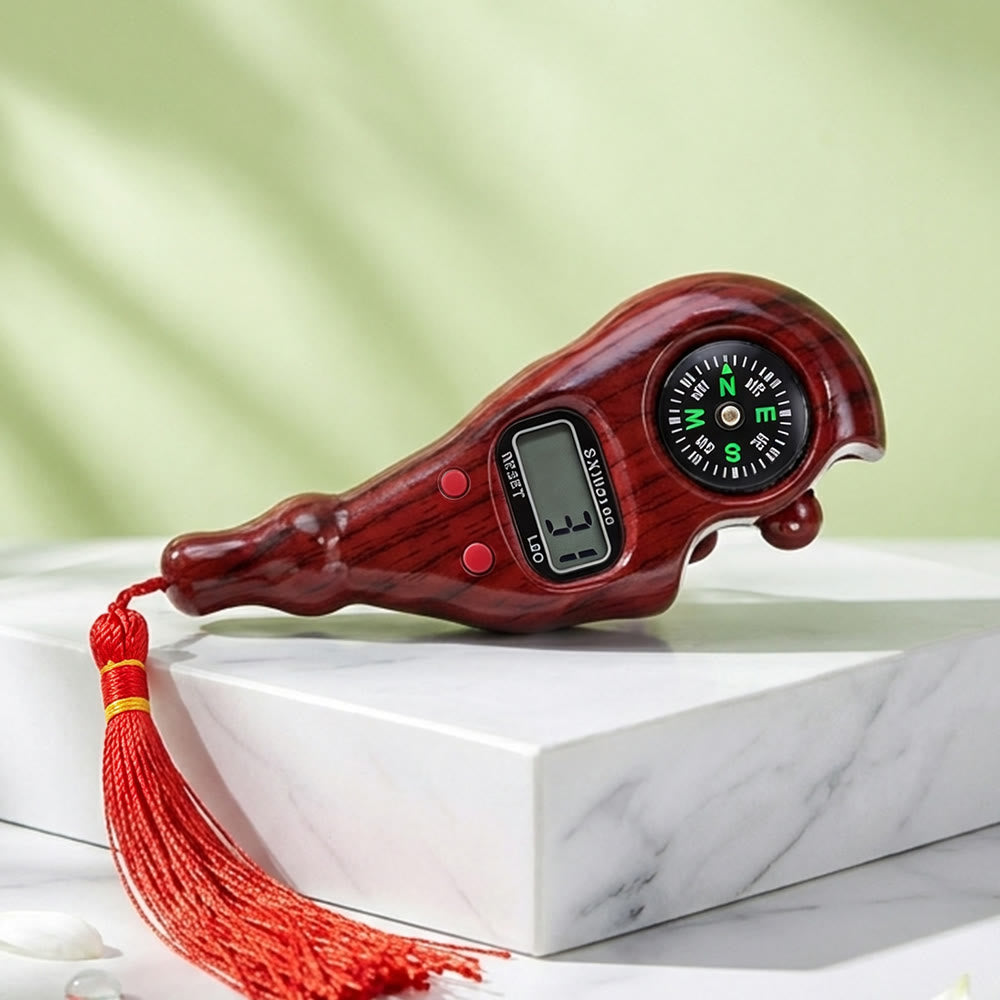 HilalHaven Timber Trace Wood‑Grain Handle Digital Tasbih Counter With Compass &amp; Tassel - Wood Grain Brown - image 6