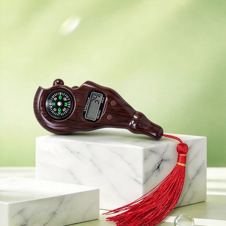 HilalHaven Timber Trace Wood‑Grain Handle Digital Tasbih Counter With Compass &amp; Tassel - Wood Grain White - image 8