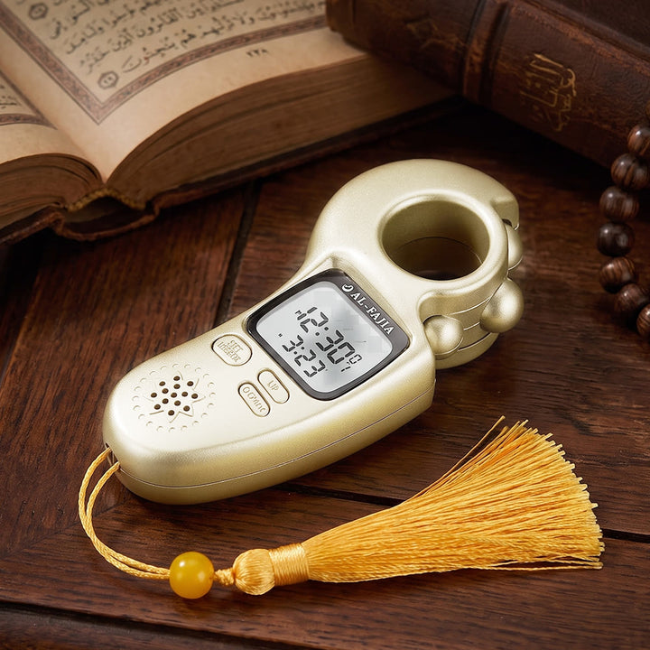 HilalHaven Chant Cadence Multi‑Texture Hand‑Grip Digital Tasbih Counter With Speaker &amp; Tassel - Golden - image 5