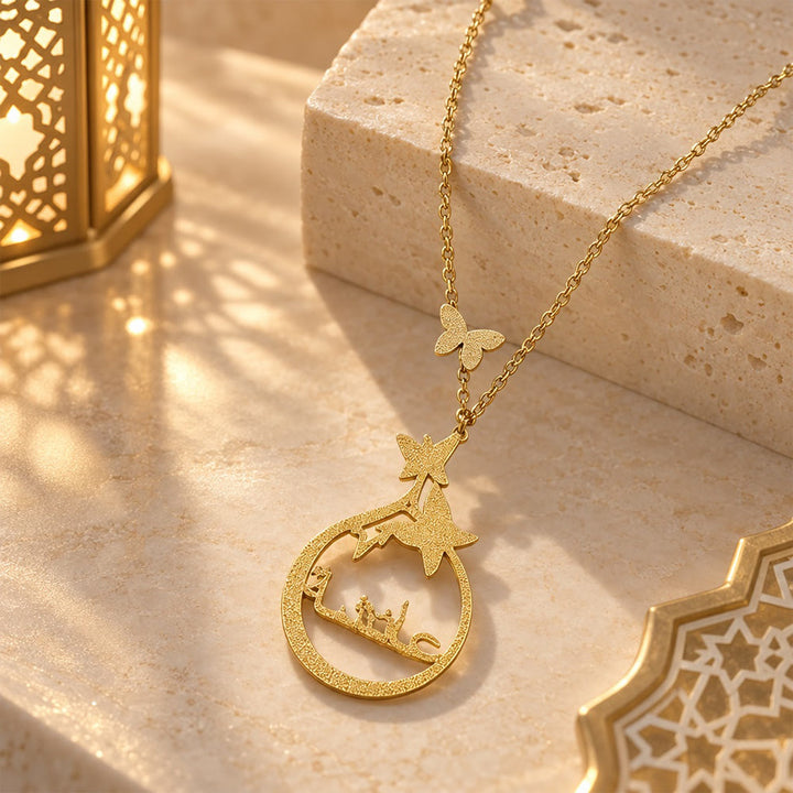 HilalHaven Flying Petals Hollow Butterfly Accent Custom Arabic Script Pendant Necklace - image 2