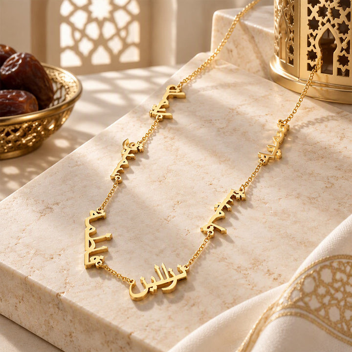 HilalHaven Linked Memories Multi‑Name Arabic Script Cutout Pendant Necklace - Golden - 6Names - image 2