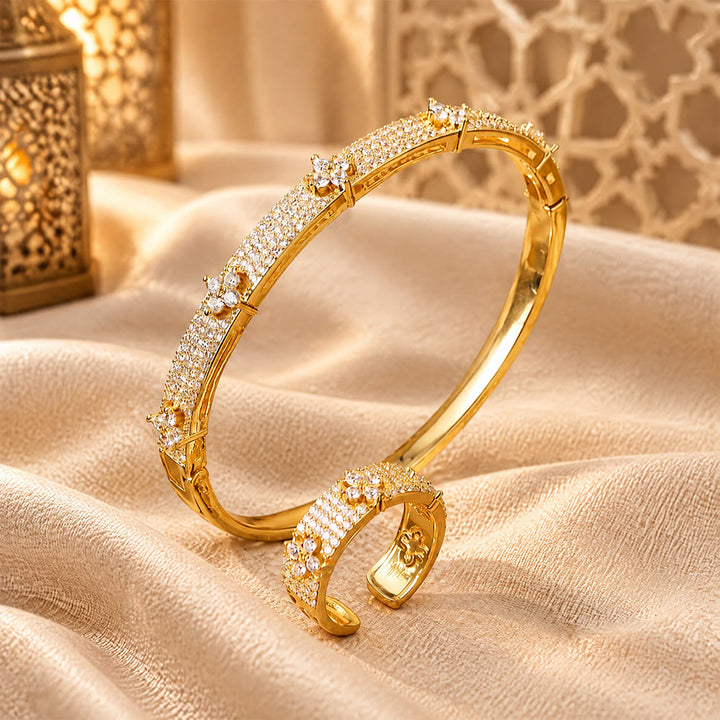 HilalHaven Clover Sparkle Zircon‑Encrusted Bangle &amp; Open Ring Jewelry Set - image 2