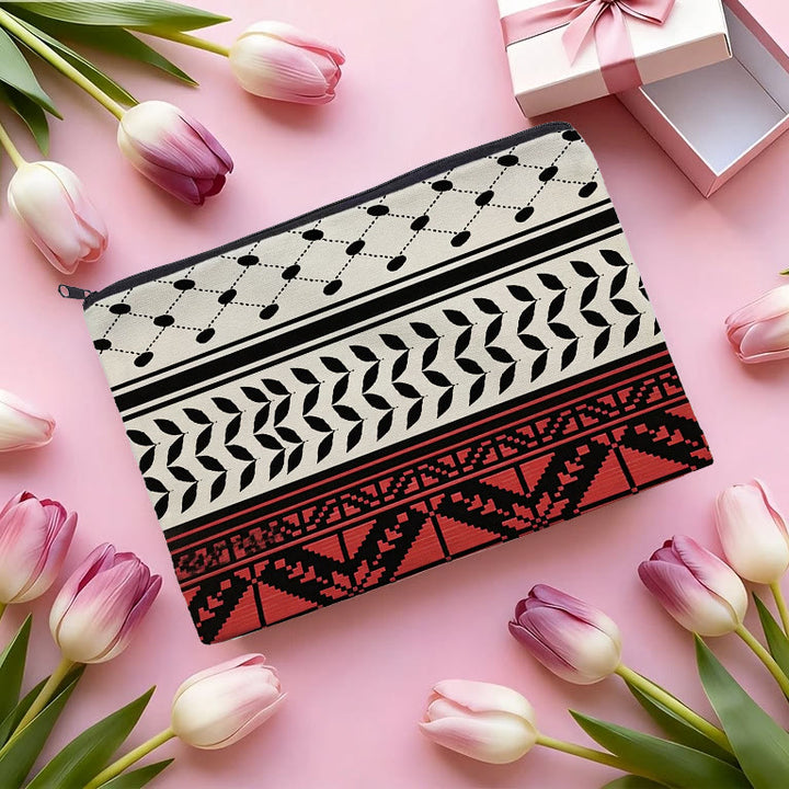 HilalHaven Tribal Thread Ethnic Geometric Canvas Cosmetic Zipper Clutch Pouch Bag - image 4