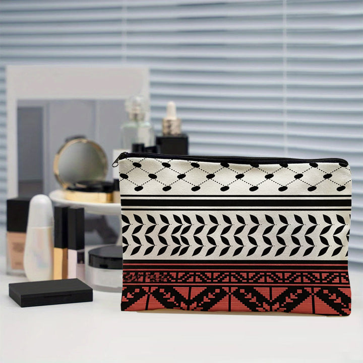 HilalHaven Tribal Thread Ethnic Geometric Canvas Cosmetic Zipper Clutch Pouch Bag - image 1