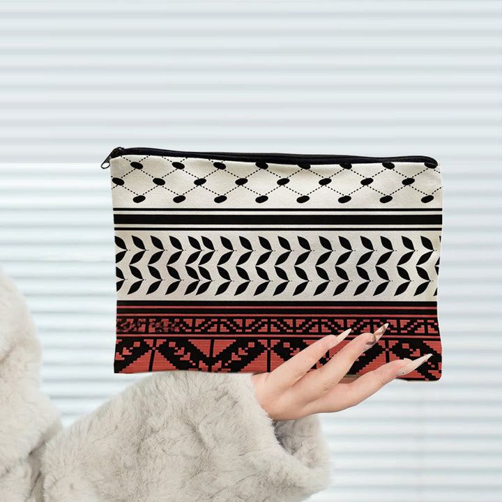 HilalHaven Tribal Thread Ethnic Geometric Canvas Cosmetic Zipper Clutch Pouch Bag - image 0