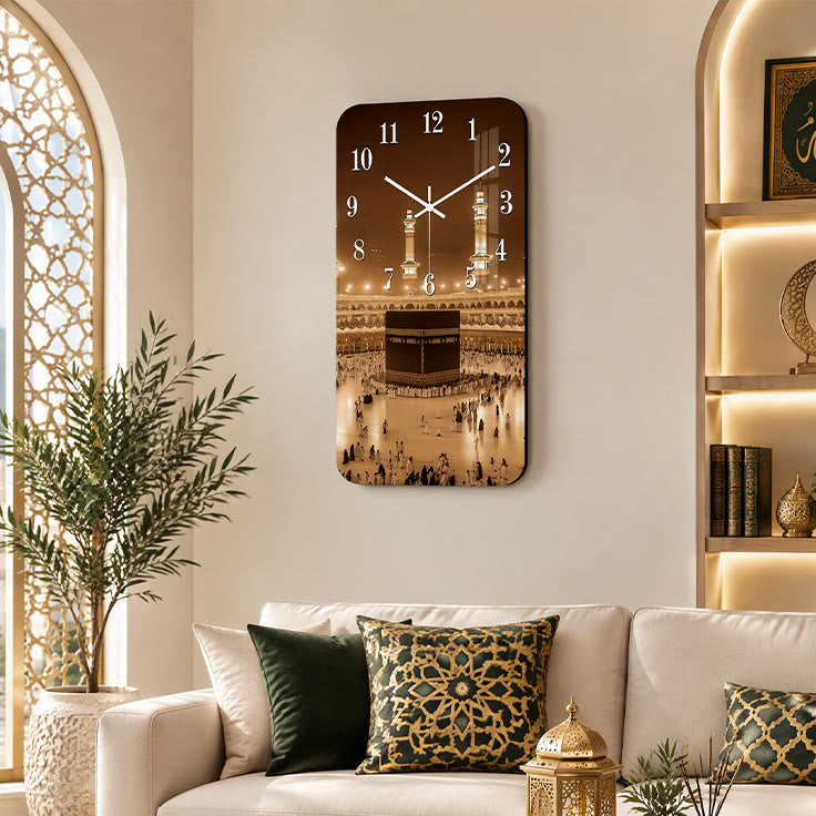 HilalHaven Noor Pilgrimage Islamic Makkah Scene Silent Sweep Acrylic Wall Clock - image 1