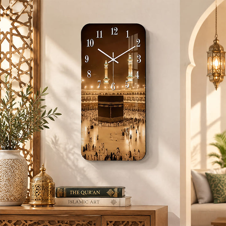HilalHaven Noor Pilgrimage Islamic Makkah Scene Silent Sweep Acrylic Wall Clock - 11.41&
