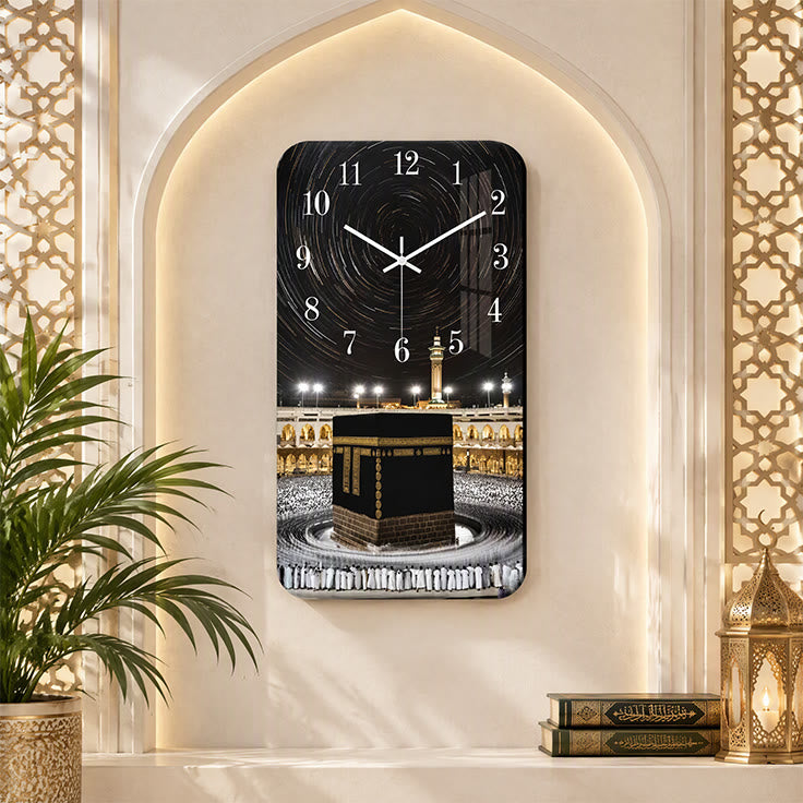 HilalHaven Stellar Tawaf Kaaba Starry Sky Rectangle Acrylic Silent Sweep Wall Clock - 11.41''*22.44''/29*57CM - image 1