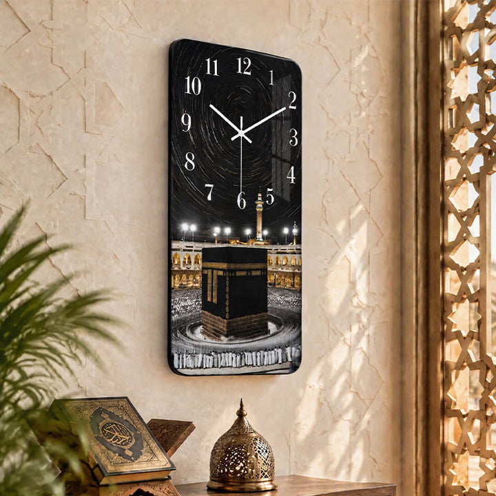 HilalHaven Stellar Tawaf Kaaba Starry Sky Rectangle Acrylic Silent Sweep Wall Clock - image 3