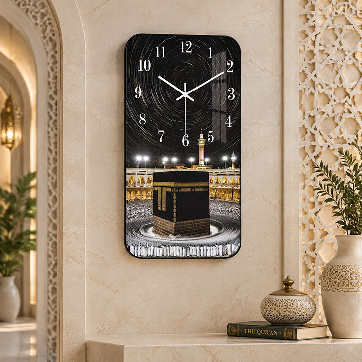 HilalHaven Stellar Tawaf Kaaba Starry Sky Rectangle Acrylic Silent Sweep Wall Clock - image 0