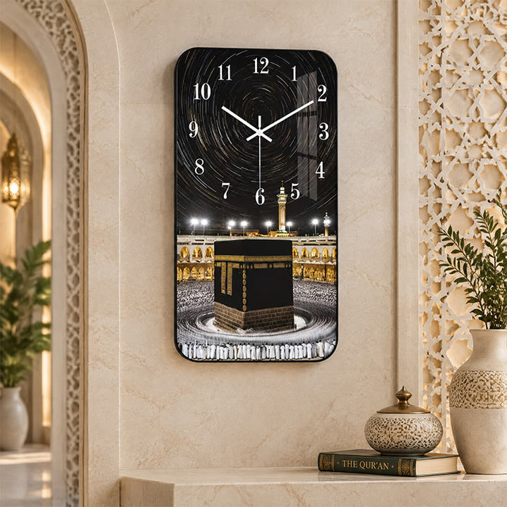 HilalHaven Stellar Tawaf Kaaba Starry Sky Rectangle Acrylic Silent Sweep Wall Clock - image 0