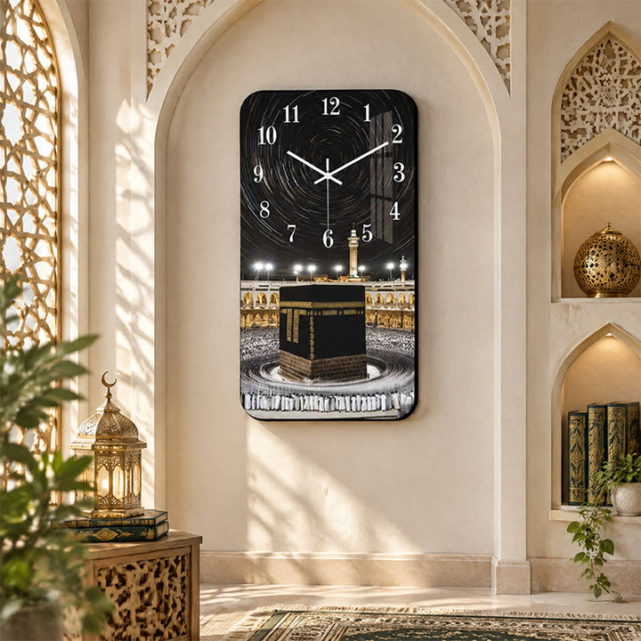 HilalHaven Stellar Tawaf Kaaba Starry Sky Rectangle Acrylic Silent Sweep Wall Clock - image 2