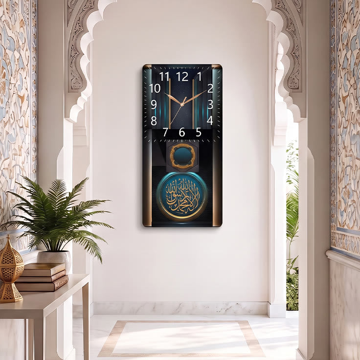 HilalHaven Emerald Majesty Islamic Shahada MDF Silent Sweep Rectangular Wall Clock - image 4