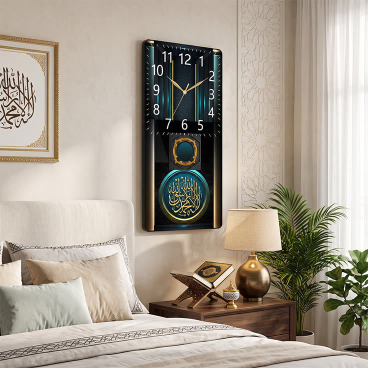 HilalHaven Emerald Majesty Islamic Shahada MDF Silent Sweep Rectangular Wall Clock - image 3